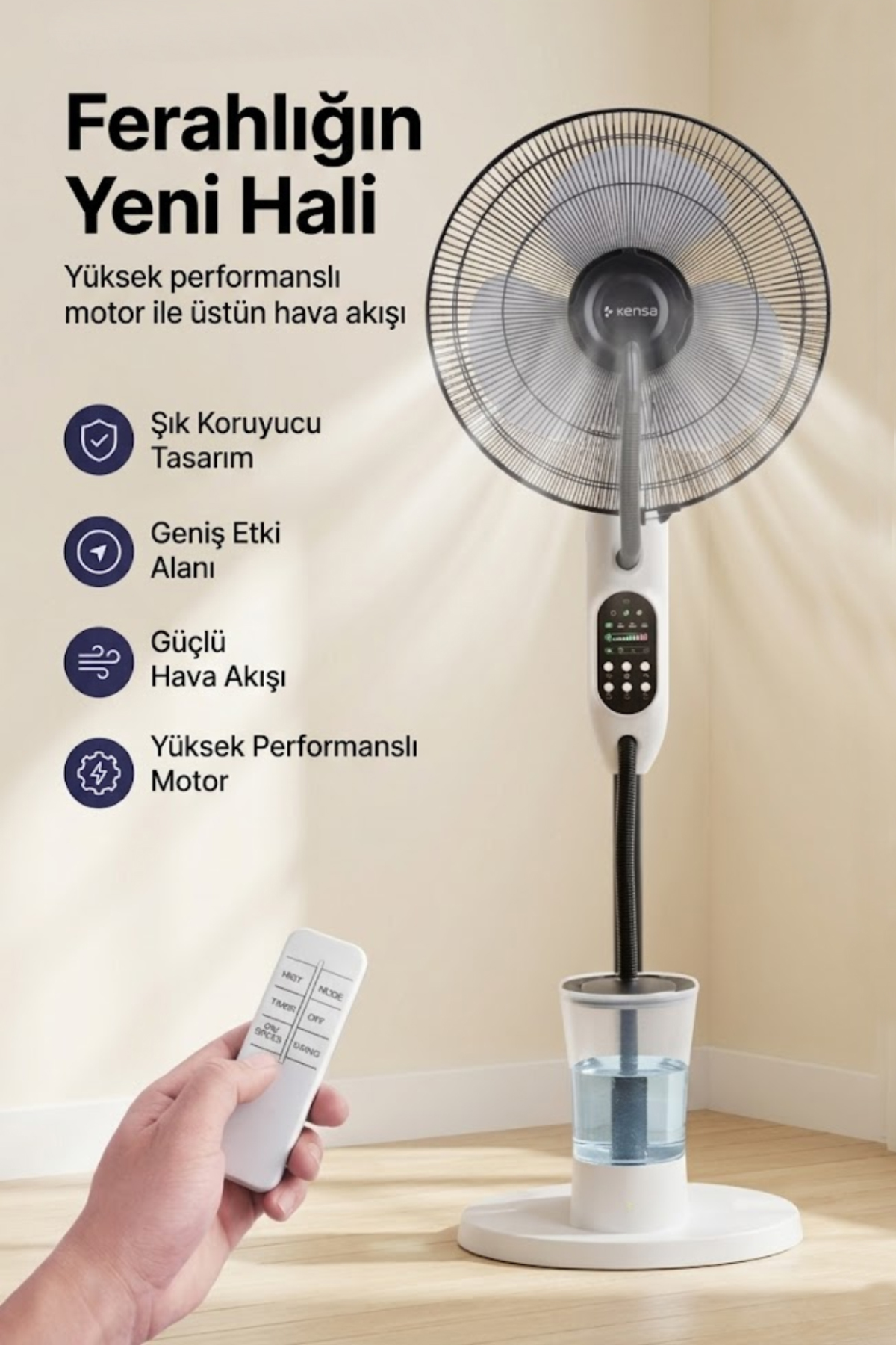 2.8L Su Hazneli Buharlı Ayaklı Vantilatör Uzaktan Kumandalı Serinletici