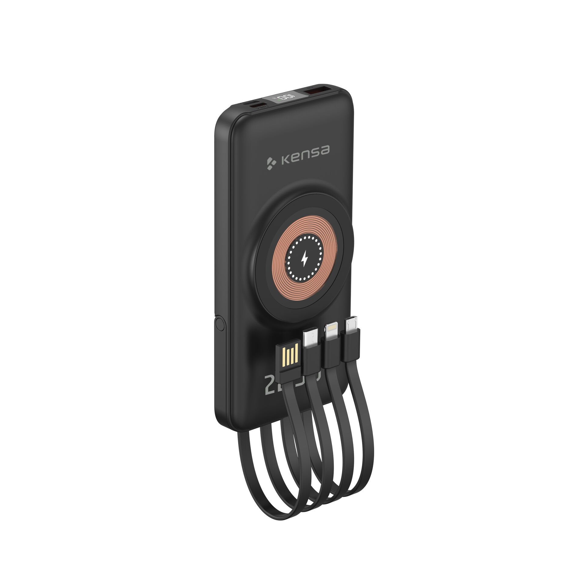 10.000 mAh Dahili Kablolu Wireless Hızlı Şarj Powerbank Siyah