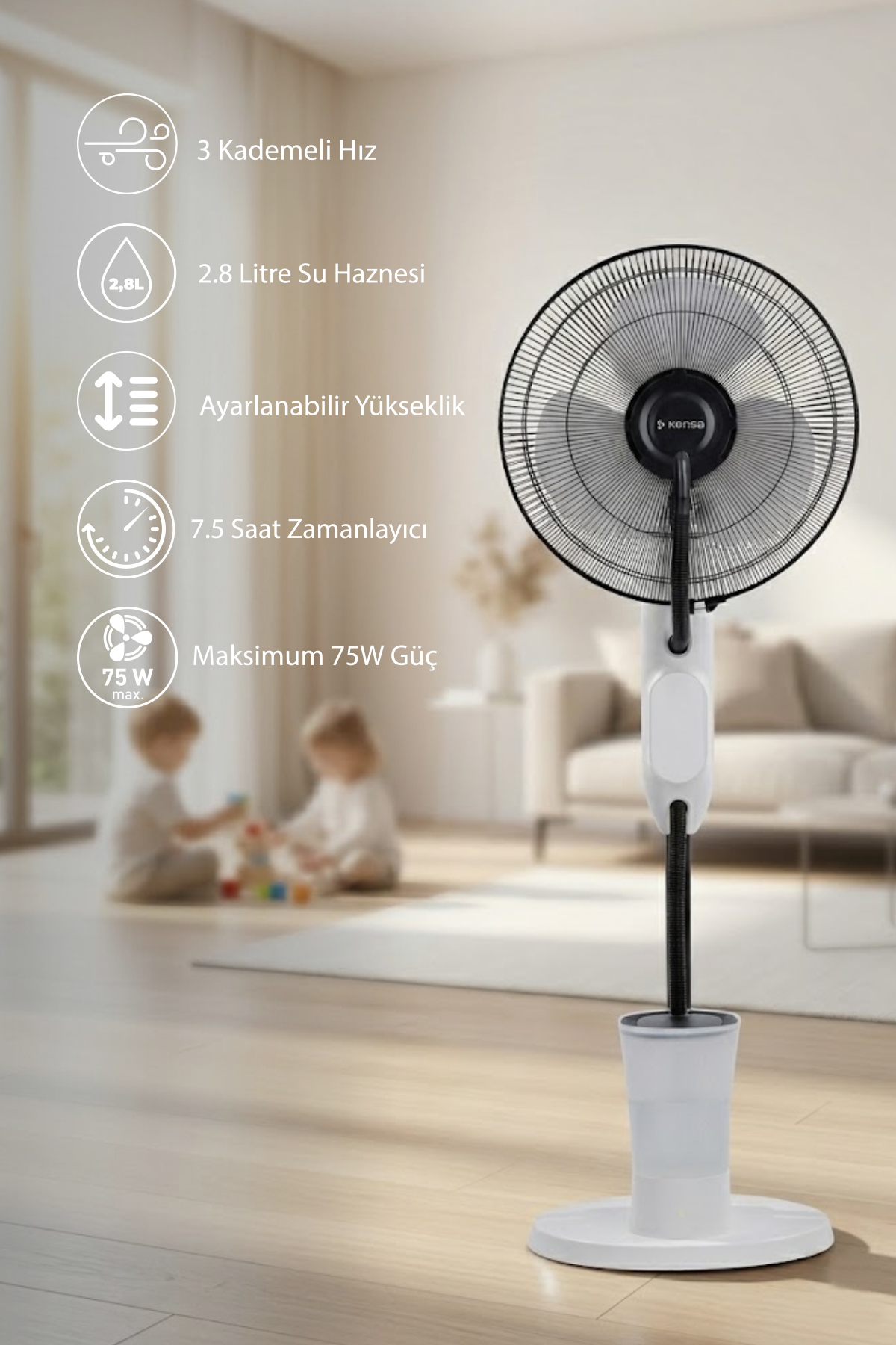 2.8L Su Hazneli Buharlı Ayaklı Vantilatör Uzaktan Kumandalı Serinletici görsel 6