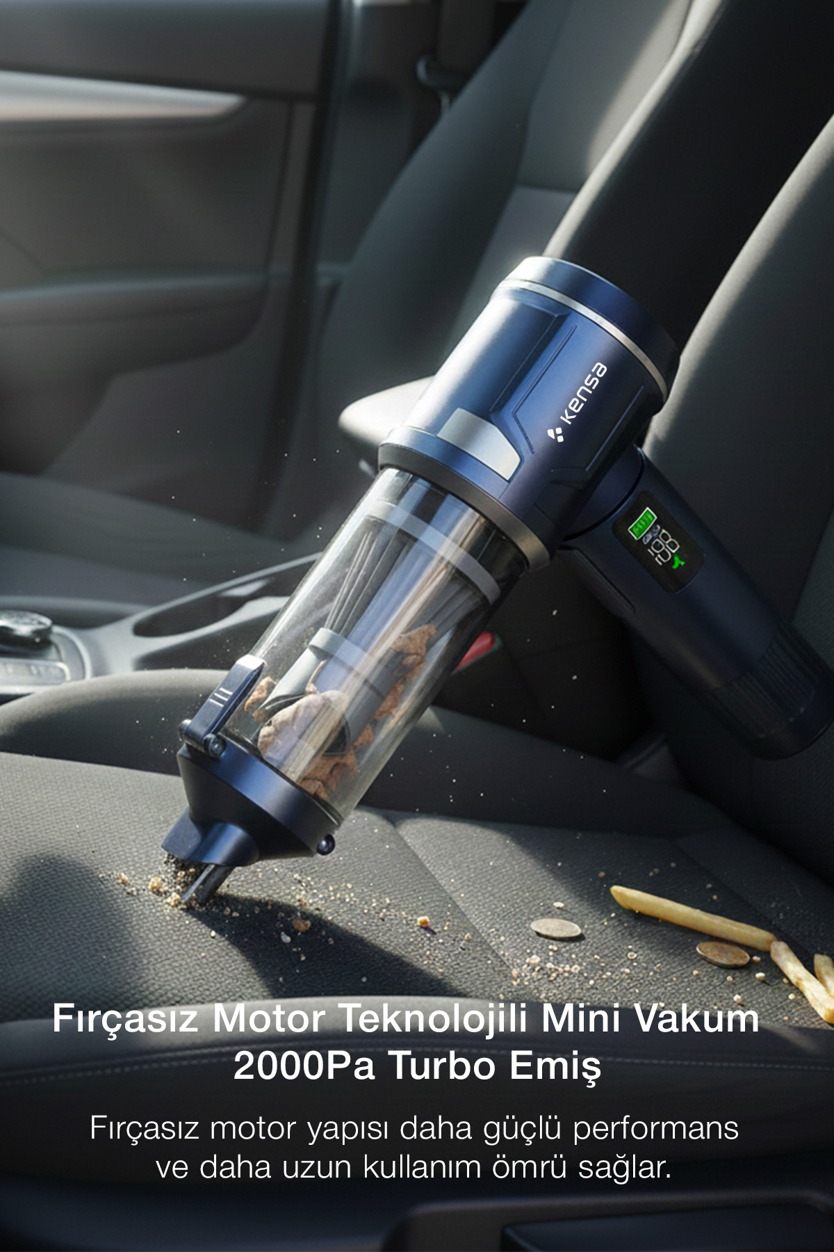 Kablosuz Araç Süpürgesi - 4'ü 1 Arada Güçlü Emiş, HEPA Filtre, LED Işıklı, 5 Başlıklı görsel 5