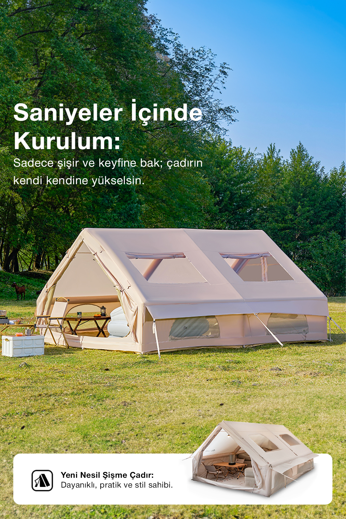 12 Kişilik Dev Kapasiteli Şişme Kamp Çadırı görsel 6