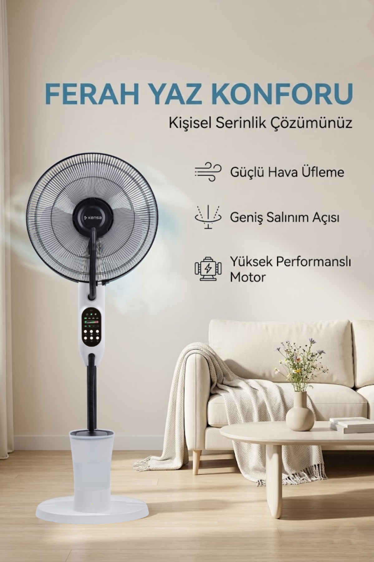 2.8L Su Hazneli Buharlı Ayaklı Vantilatör Uzaktan Kumandalı Serinletici görsel 5