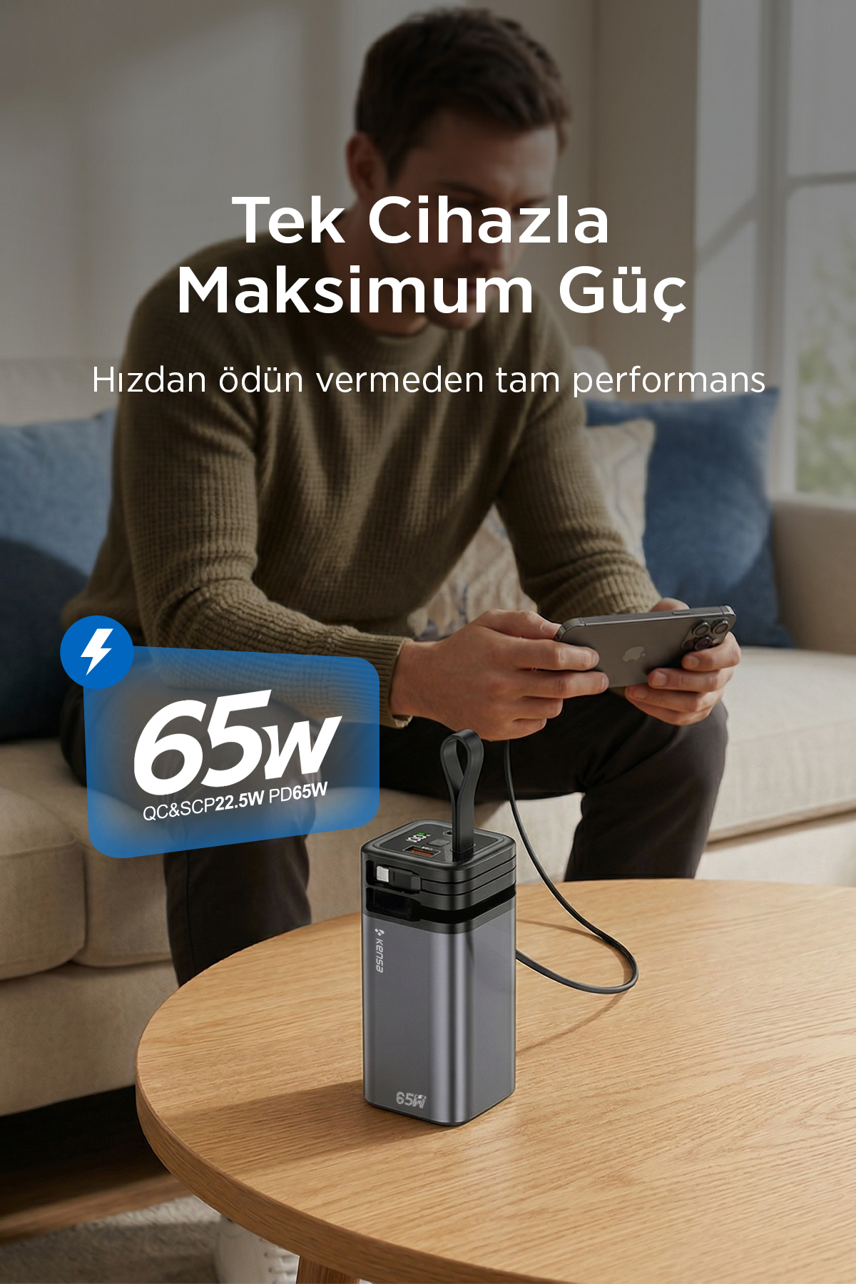 65W Hızlı Şarj Powerbank 20000mAh – DijitalTaşınabilir Şarj Cihazı görsel 3