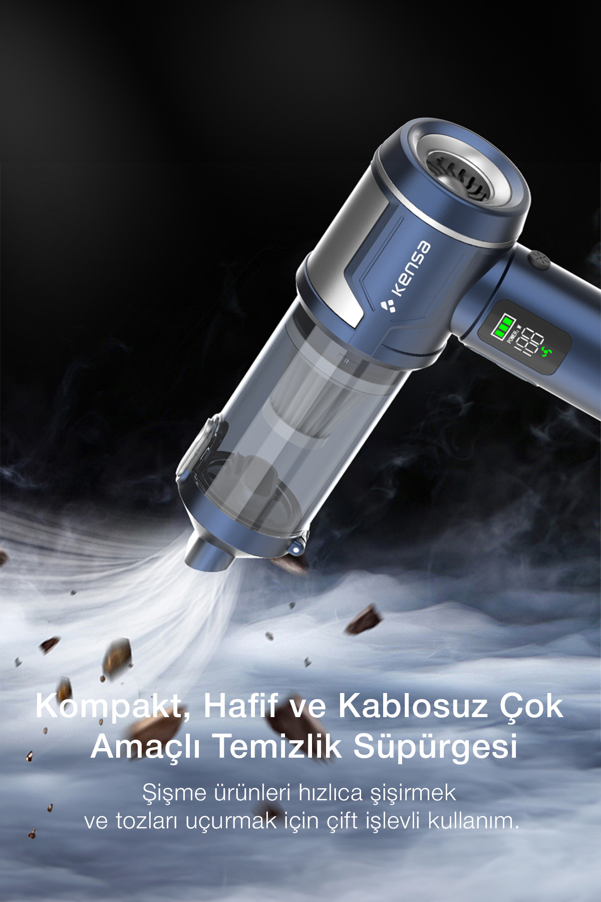 Kablosuz Araç Süpürgesi - 4'ü 1 Arada Güçlü Emiş, HEPA Filtre, LED Işıklı, 5 Başlıklı görsel 4